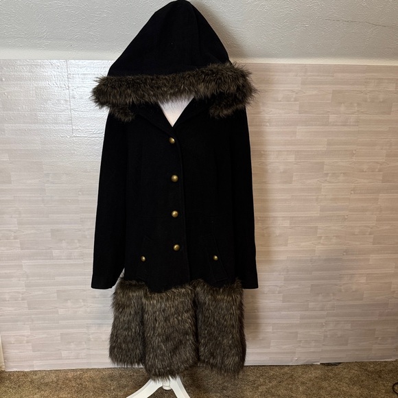 Roaman's Black Faux Fur Trim Coat - Picture 1 of 8